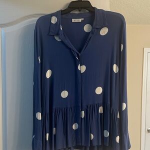 Masai Navy Polka Dot Button-Down Blouse
